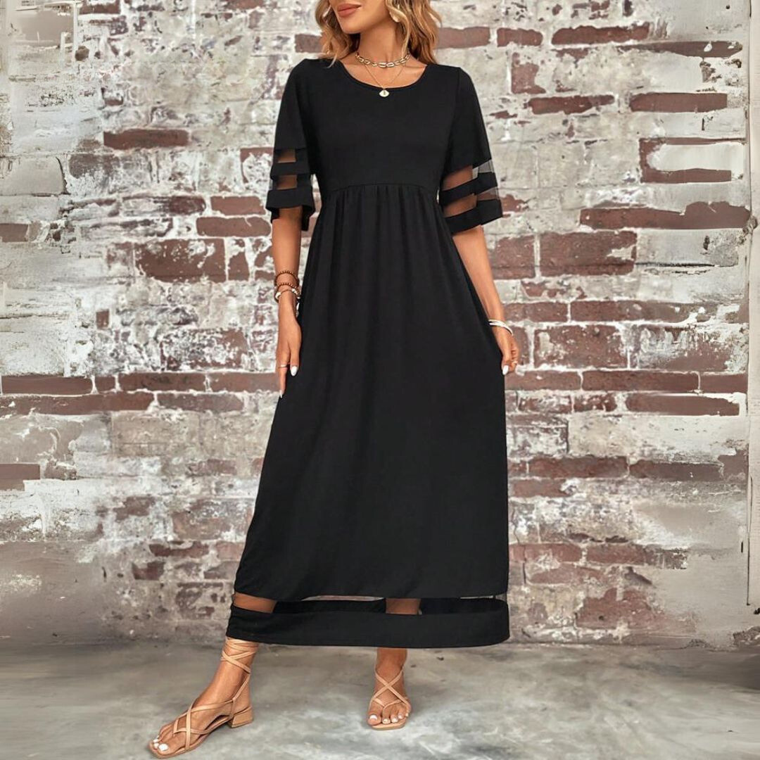 Anke | Soepelvallende Midi-jurk met Mesh-detail