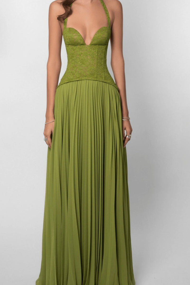 Wilhelmina | Geplooide Halter Maxi-jurk