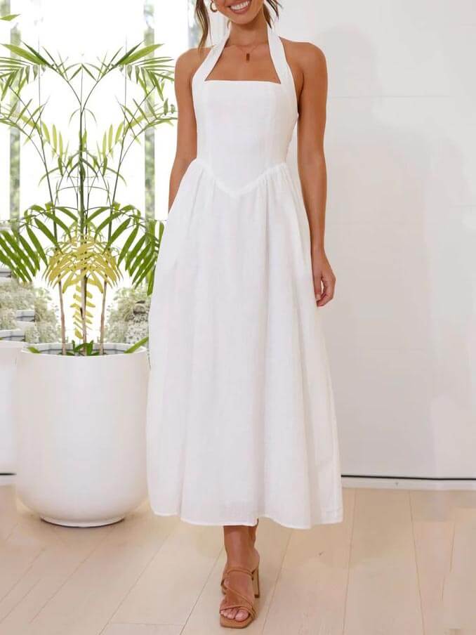 Olga | Halter Midi-jurk met Steekzakken