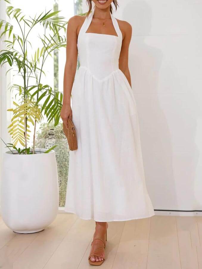 Olga | Halter Midi-jurk met Steekzakken