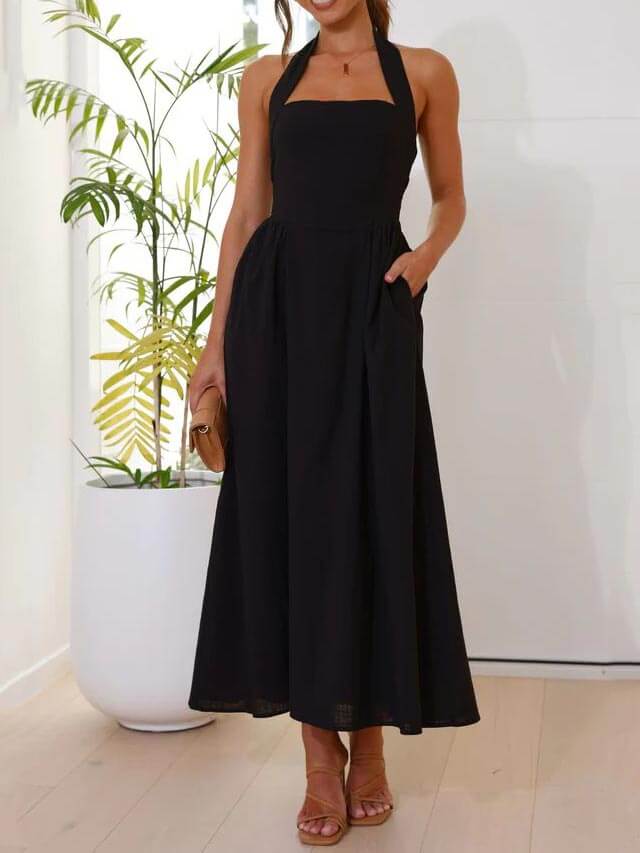 Olga | Halter Midi-jurk met Steekzakken