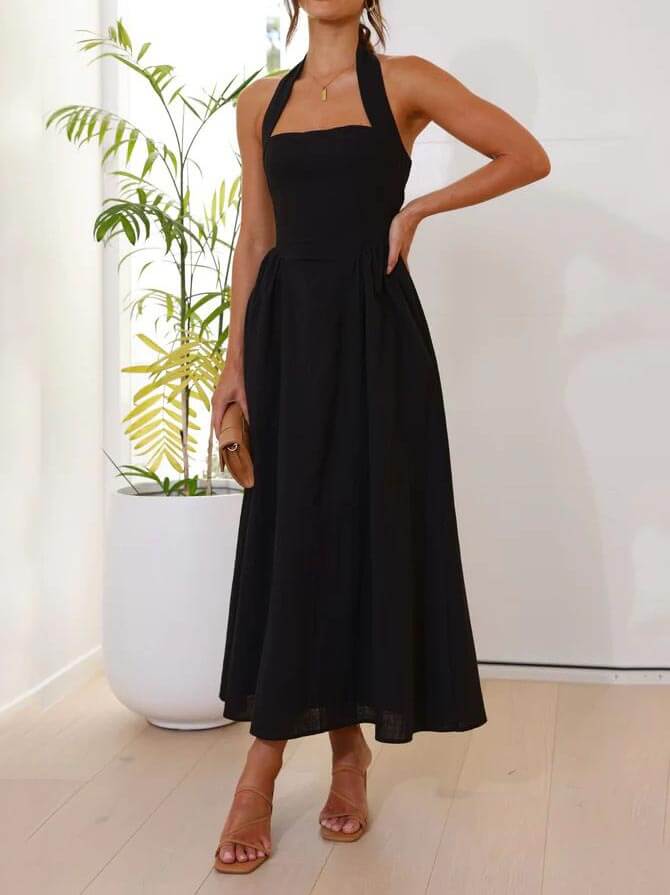 Olga | Halter Midi-jurk met Steekzakken