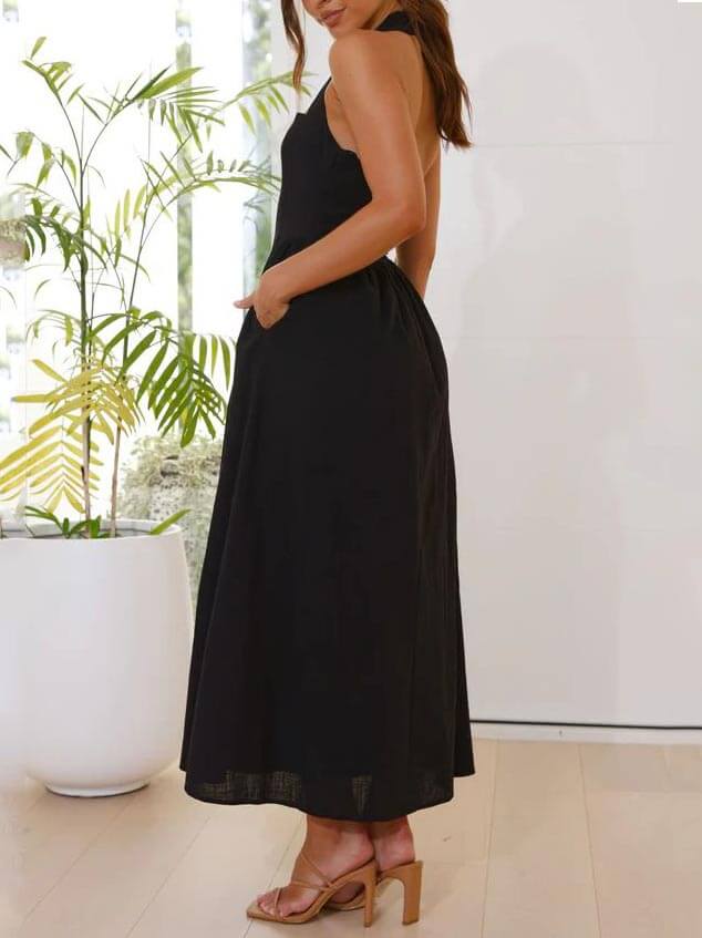 Olga | Halter Midi-jurk met Steekzakken