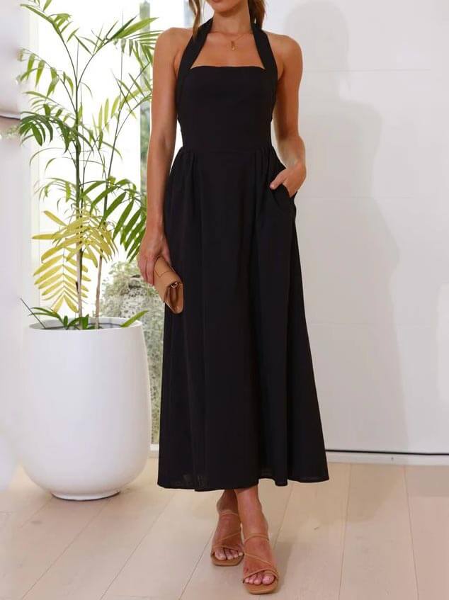 Olga | Halter Midi-jurk met Steekzakken
