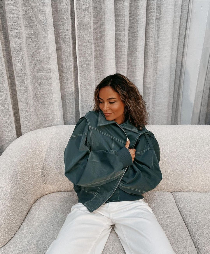 Veerle | Oversized Imitatieleren Bomberjas