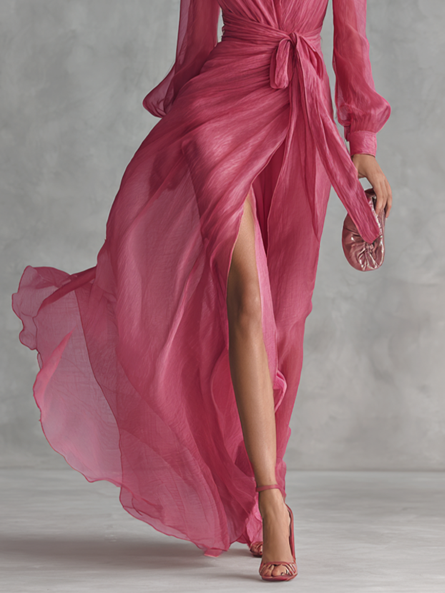 Annemarie | Chiffon Maxi-jurk met Strikceintuur