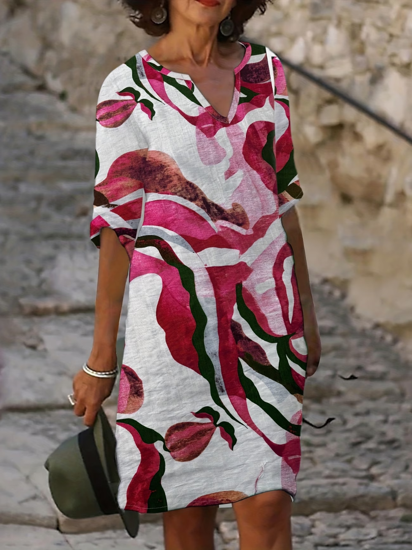 Baukje | Abstracte Print Midi-jurk