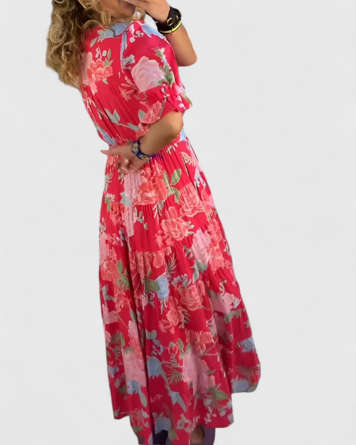 Odilia | Gelaagde Bloemen Midi-jurk