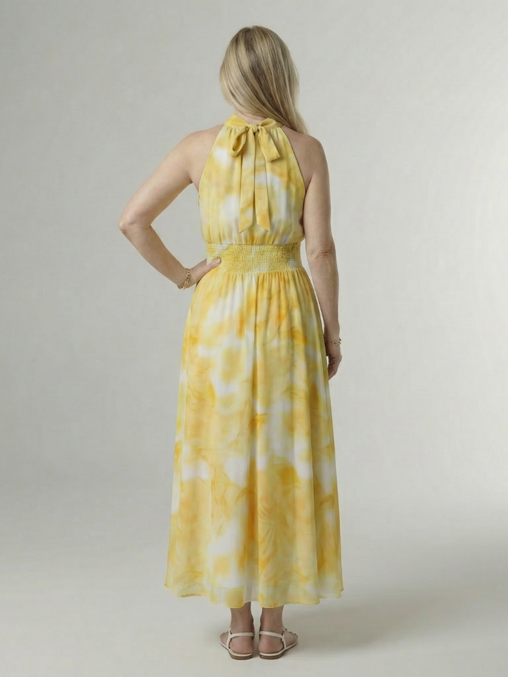Cato | Halter Midi-jurk met Smocktaille
