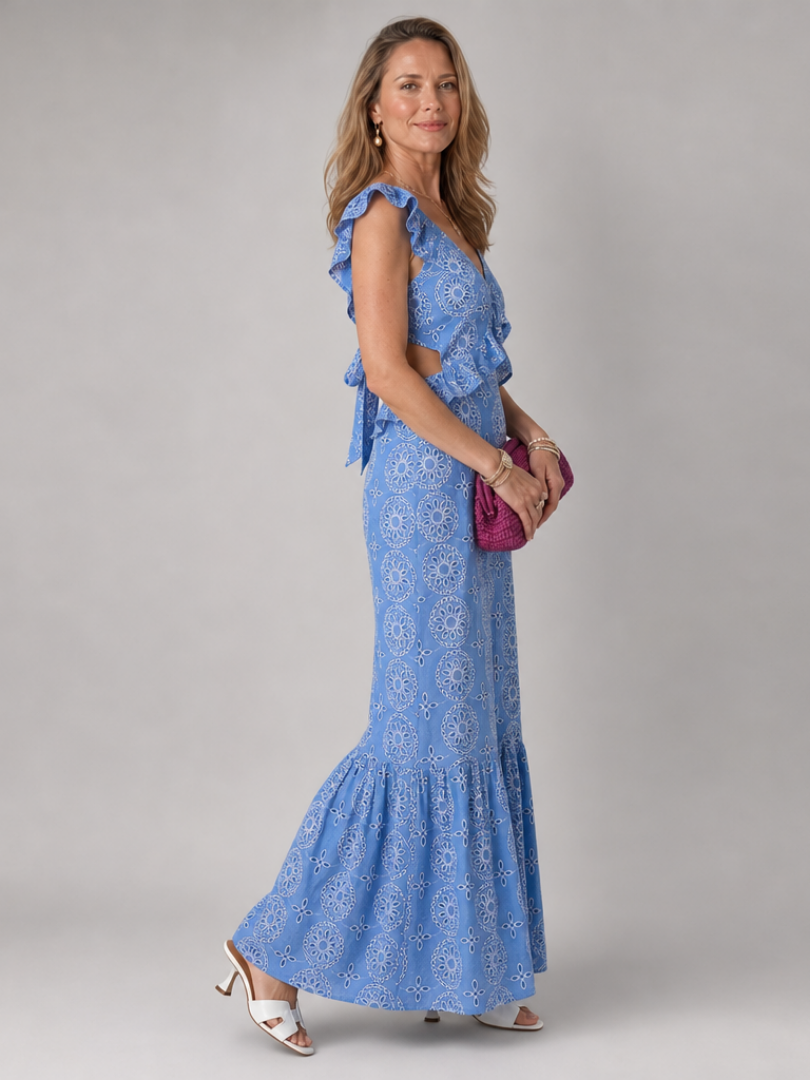 Tineke | Broderie Midi-jurk met Cut-Out