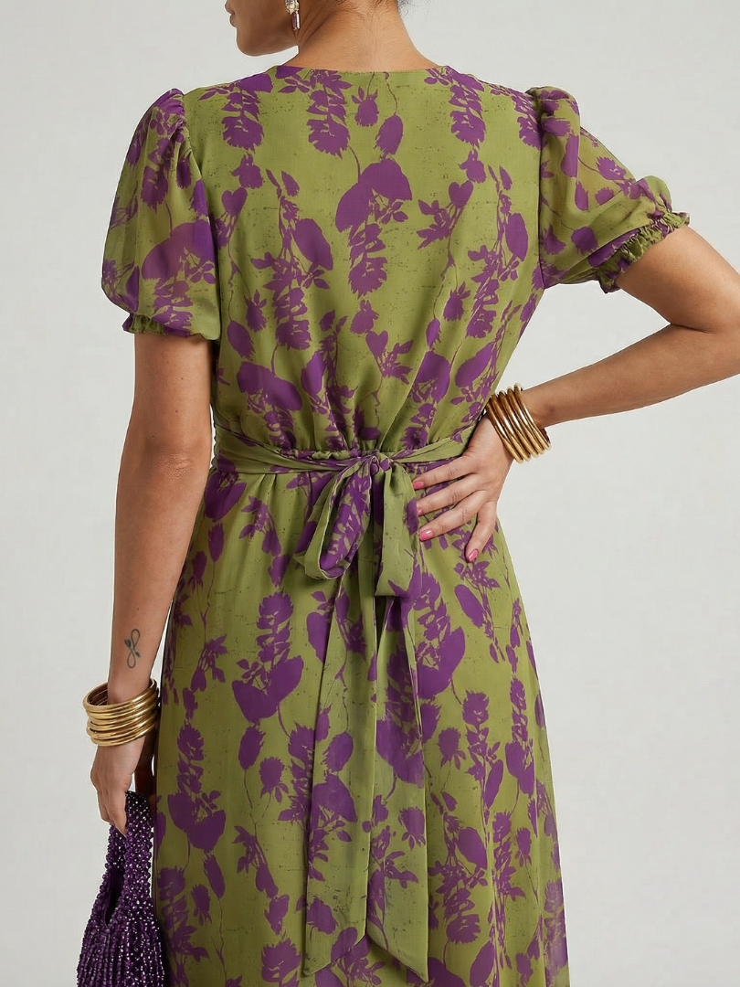 Johanna | Bloemen Midi-jurk met Wikkeleffect