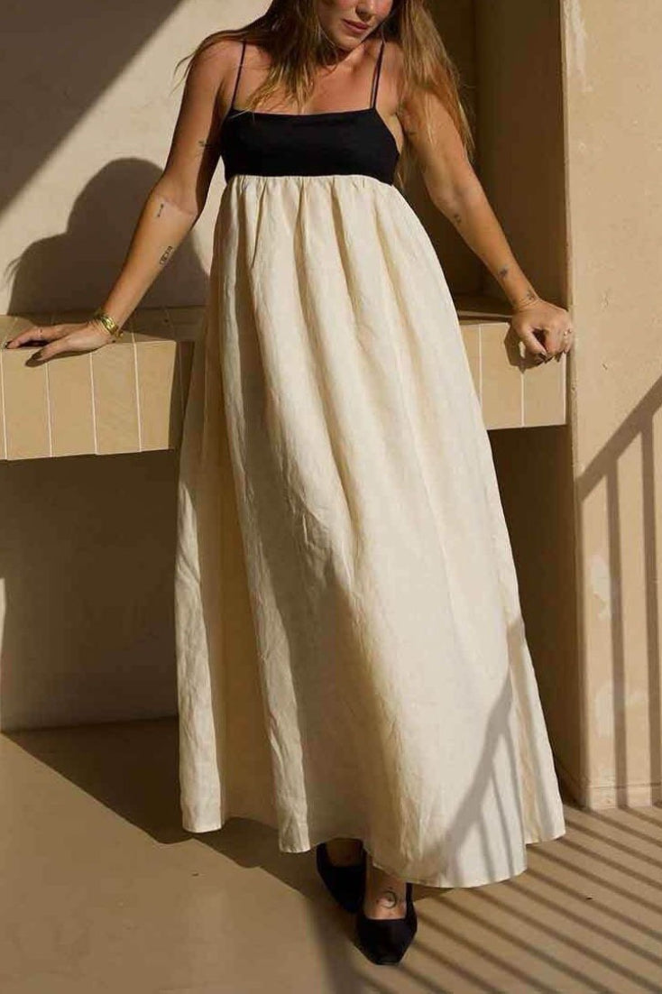 Fien | Colorblock Linnenmix Maxi-jurk