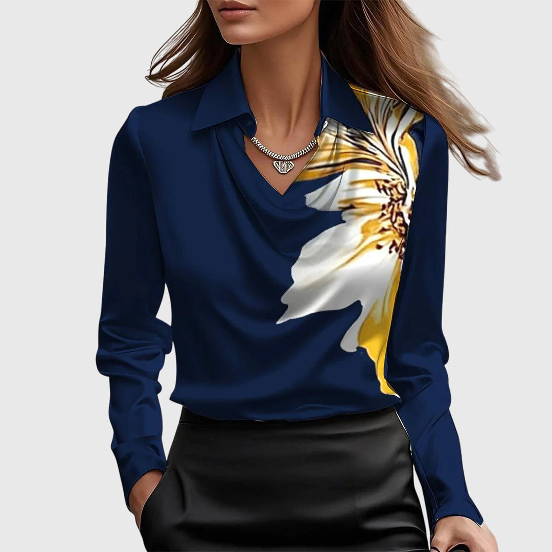 Thea | Satijnen Blouse met Watervalhals