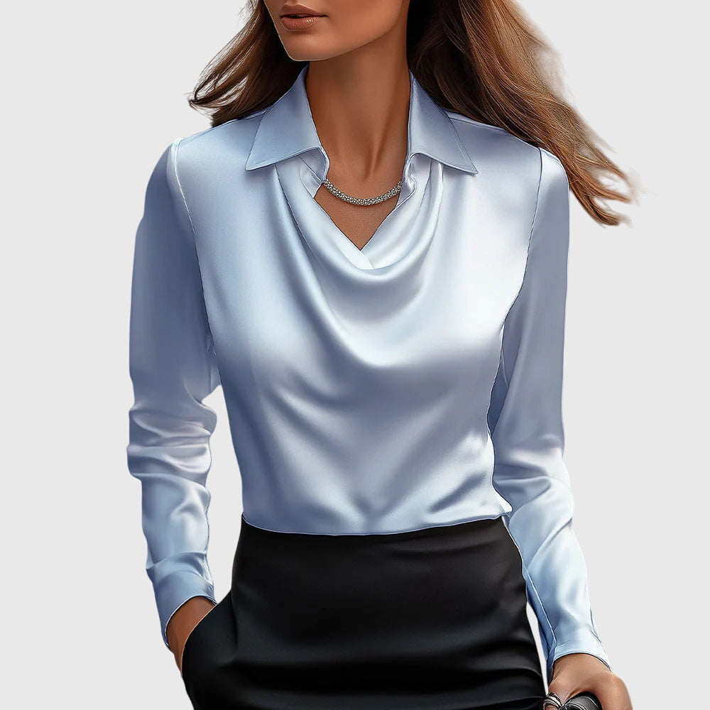 Thea | Satijnen Blouse met Watervalhals