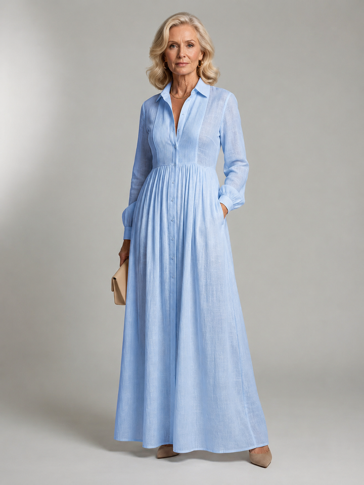 Ursula | Geplooide Doorknoop Maxi-jurk