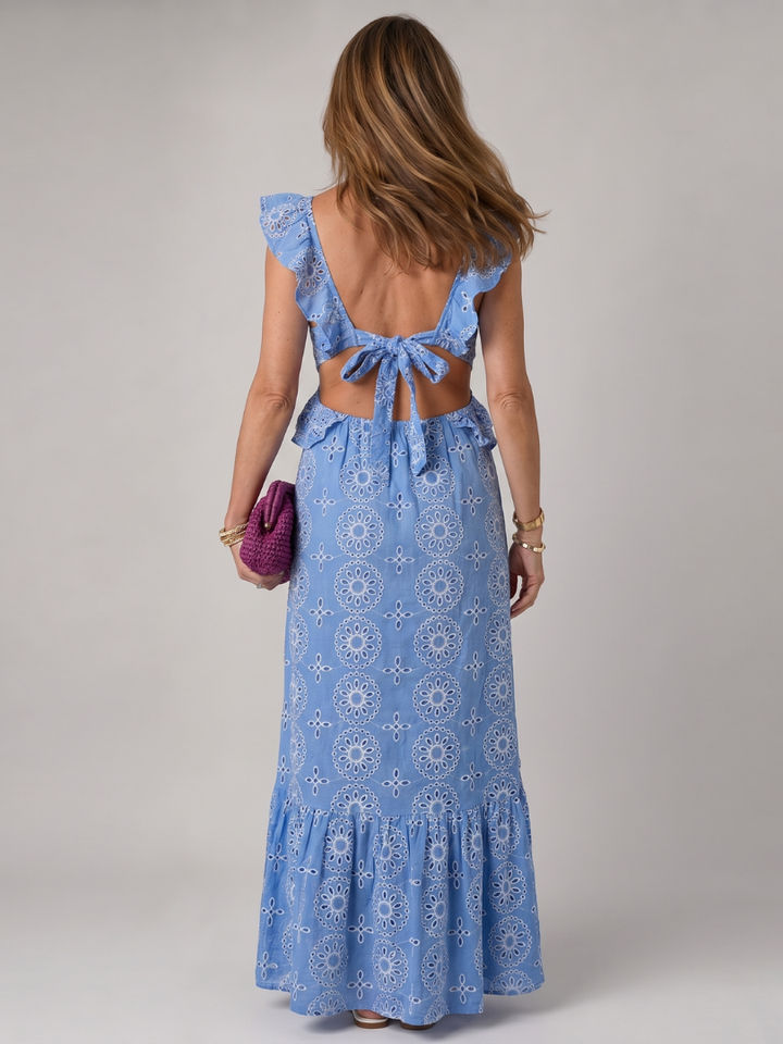 Tineke | Broderie Midi-jurk met Cut-Out