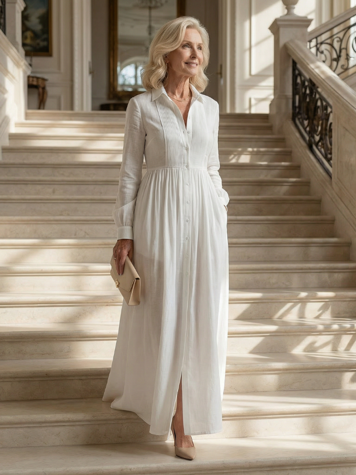 Ursula | Geplooide Doorknoop Maxi-jurk