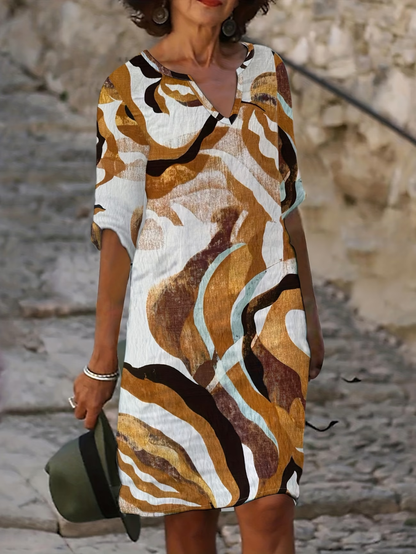 Baukje | Abstracte Print Midi-jurk