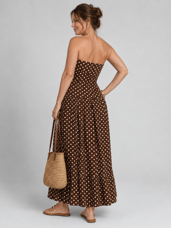 Eva | Strapless Polkadot Midi-jurk