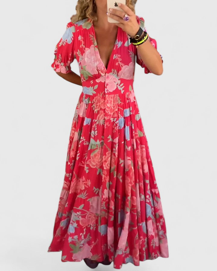 Odilia | Gelaagde Bloemen Midi-jurk
