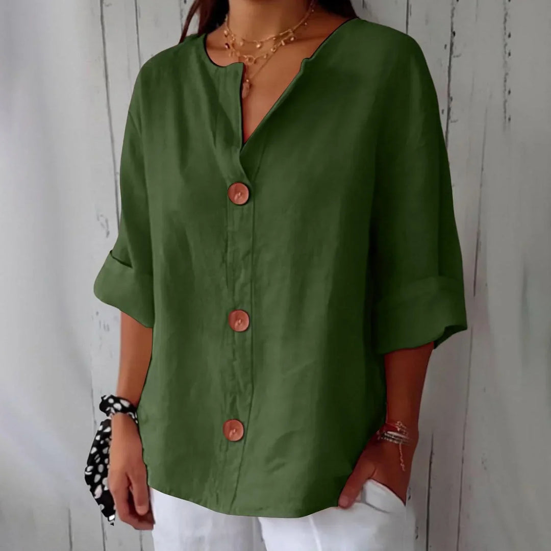 Rozemarijn | Linnen Blouse met Knopen