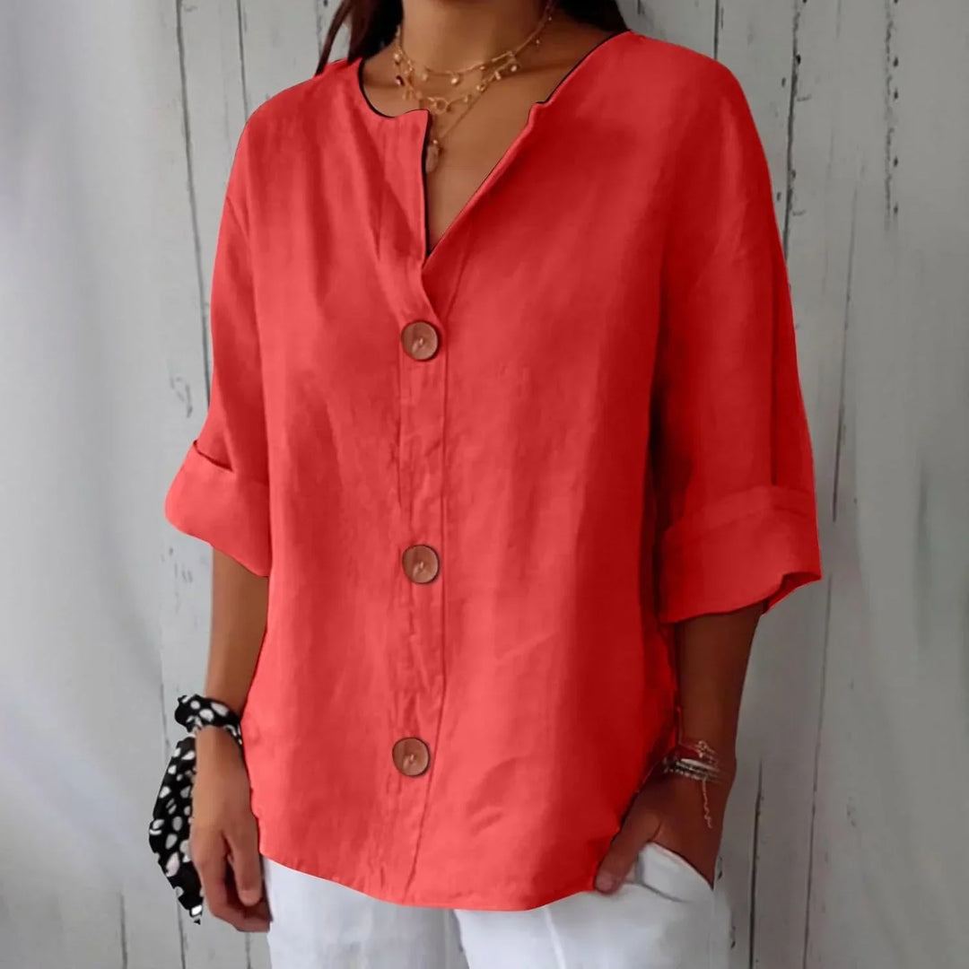 Rozemarijn | Linnen Blouse met Knopen