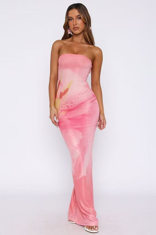 Mirthe | Strapless Geprinte Maxi-jurk