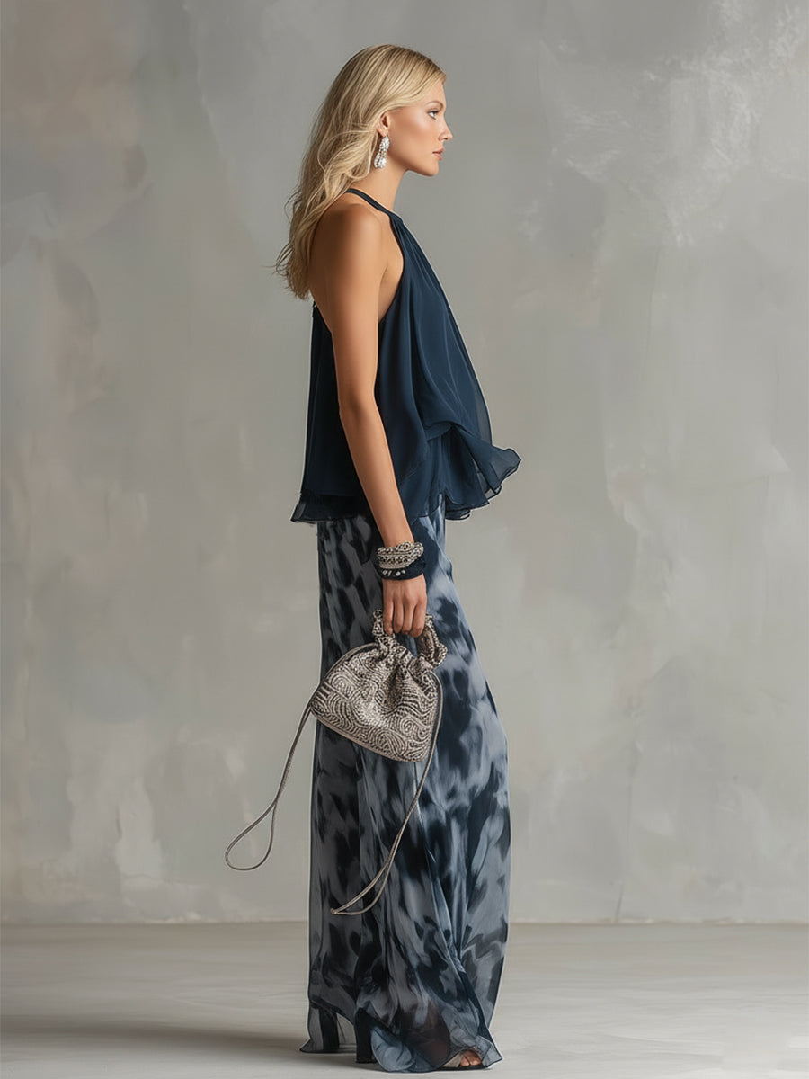 Wilma | Chiffon Tweedelige Set met Halternek
