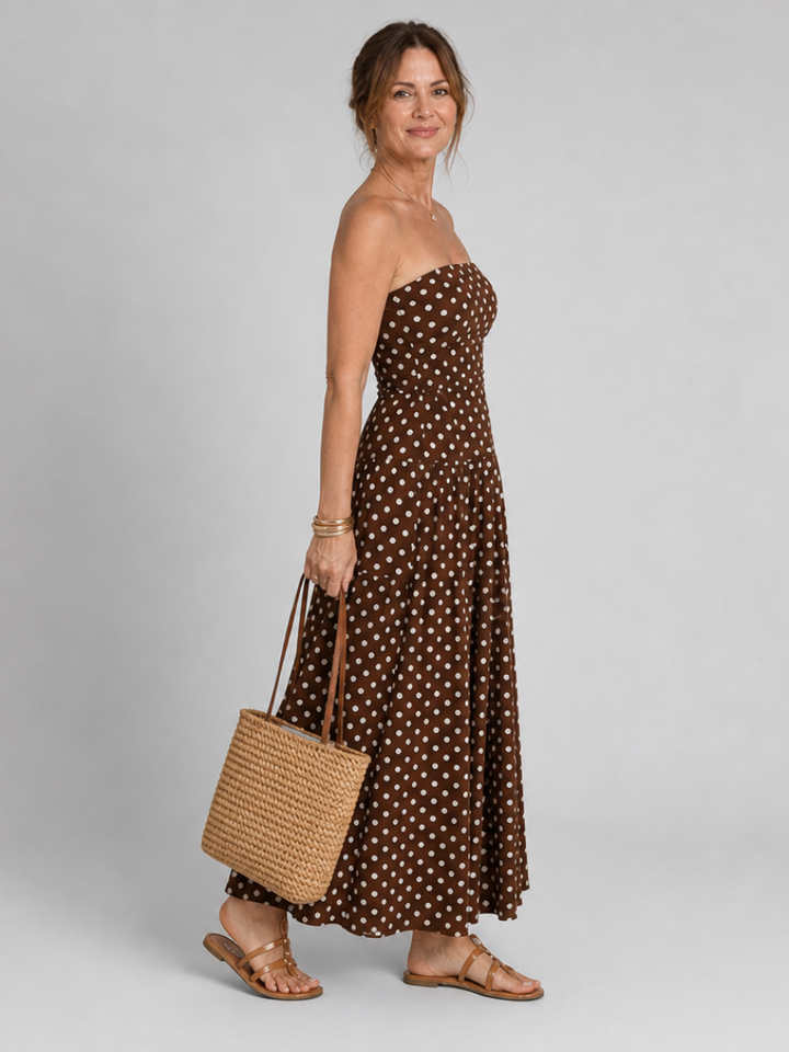 Eva | Strapless Polkadot Midi-jurk