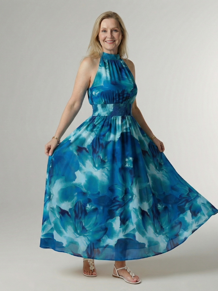 Cato | Halter Midi-jurk met Smocktaille