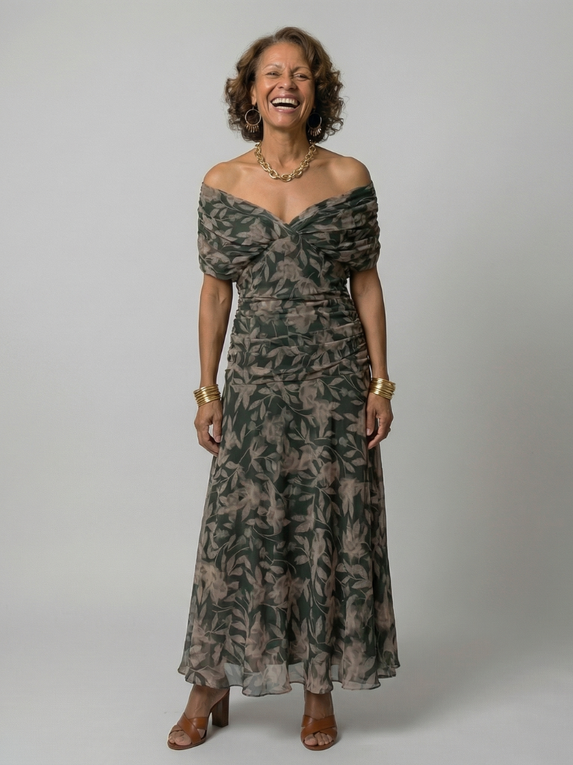 Sietske | Off-Shoulder Chiffon Midi-jurk