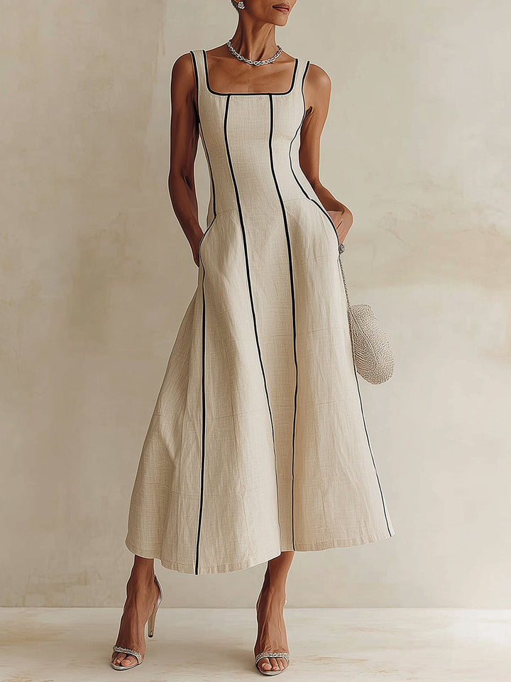 Yfke | Linnenmix Maxi-jurk met Bies