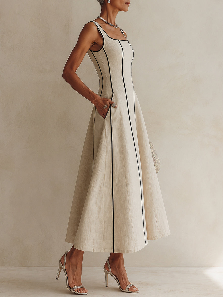 Yfke | Linnenmix Maxi-jurk met Bies