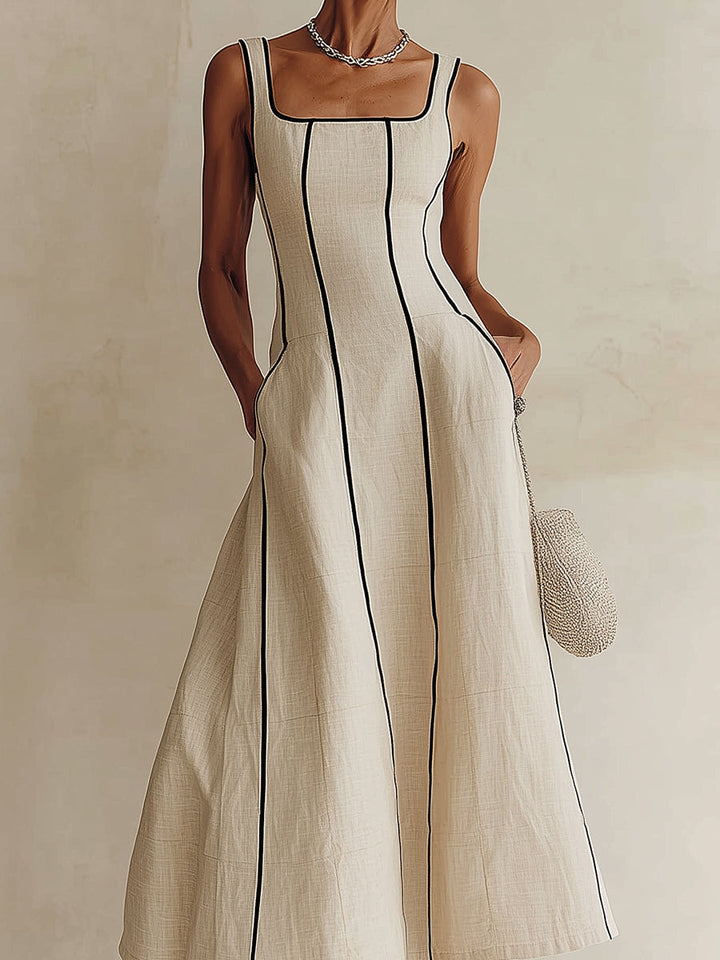 Yfke | Linnenmix Maxi-jurk met Bies