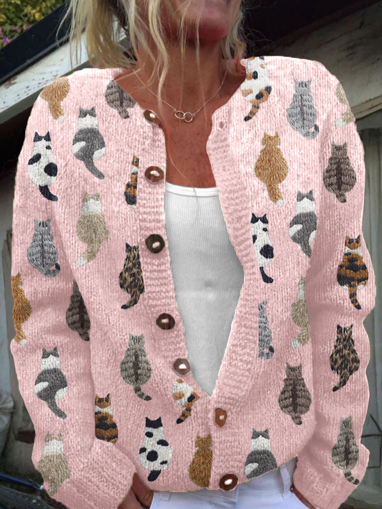 Wende | Gebreid Vest met Kattenprint
