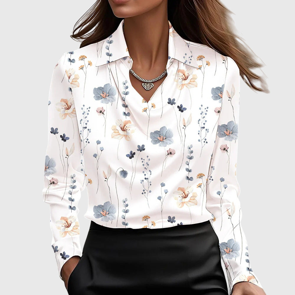 Thea | Satijnen Blouse met Watervalhals