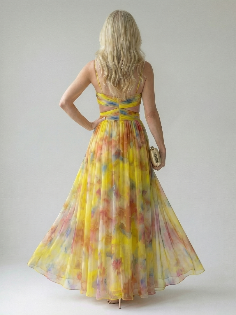 Julia | Geplooide Aquarel Maxi-jurk