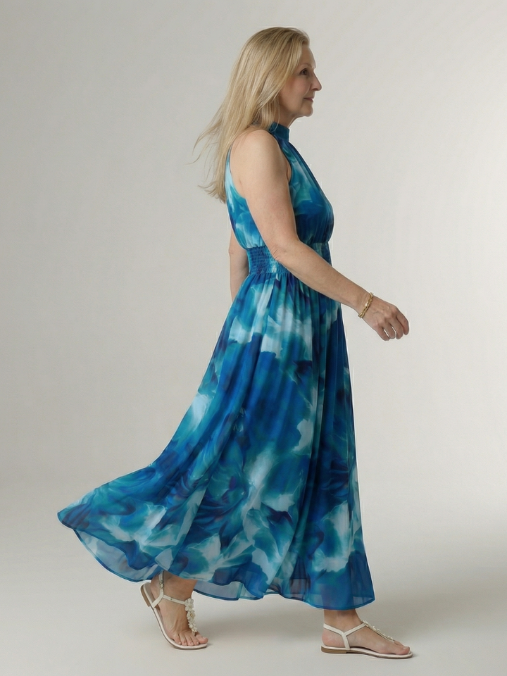 Cato | Halter Midi-jurk met Smocktaille