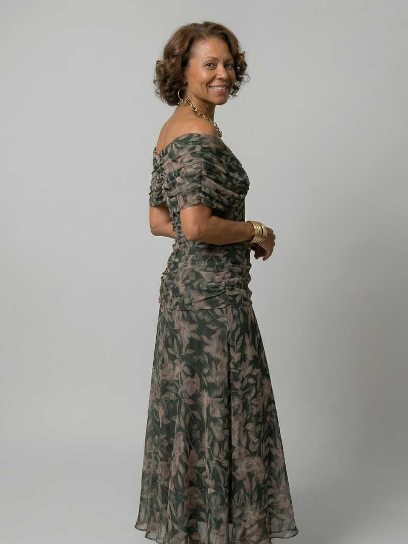 Sietske | Off-Shoulder Chiffon Midi-jurk