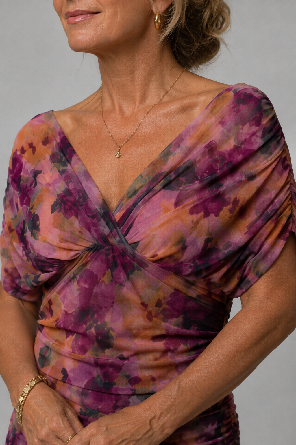 Neeltje | Gedrapeerde Bloemen Midi-jurk