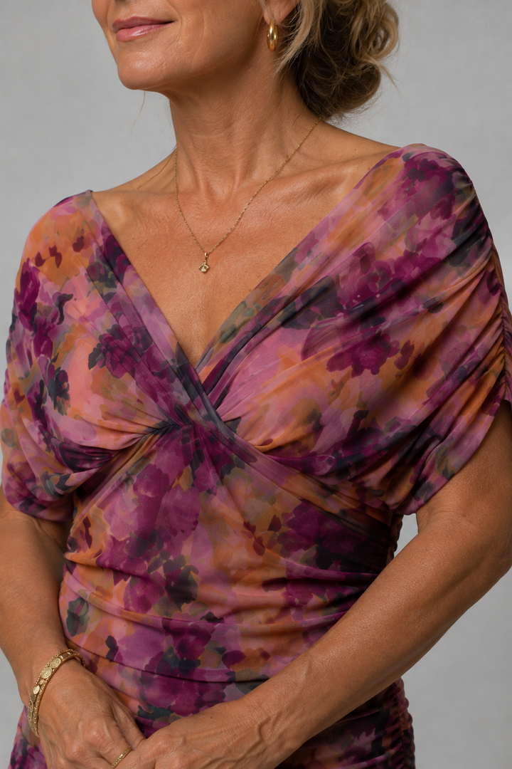 Neeltje | Gedrapeerde Bloemen Midi-jurk