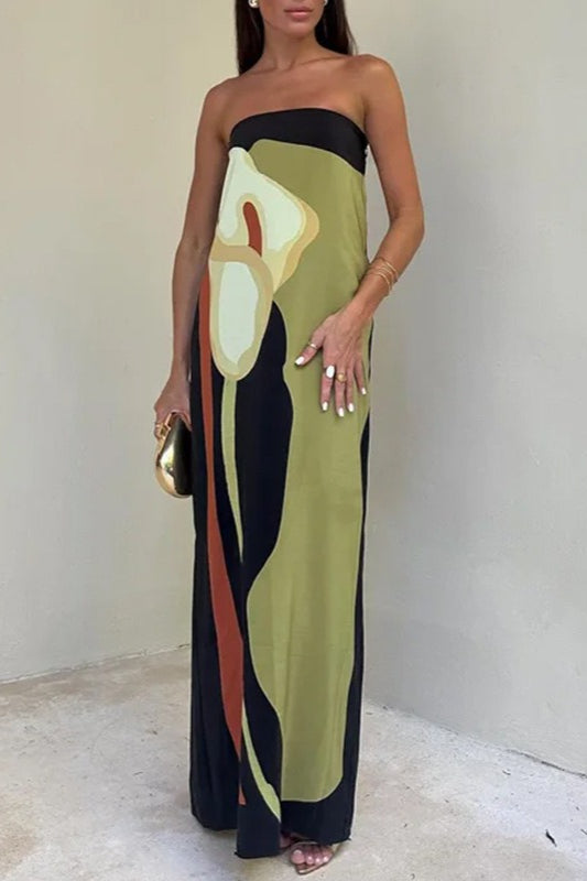 Grietje | Strapless Geprinte Maxi-jurk