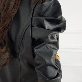 Antonella | Black Pleated Leather Jacket for Women