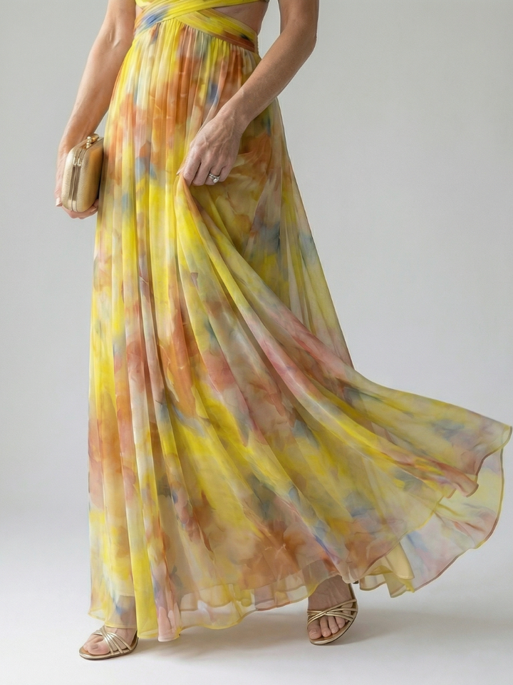 Julia | Geplooide Aquarel Maxi-jurk