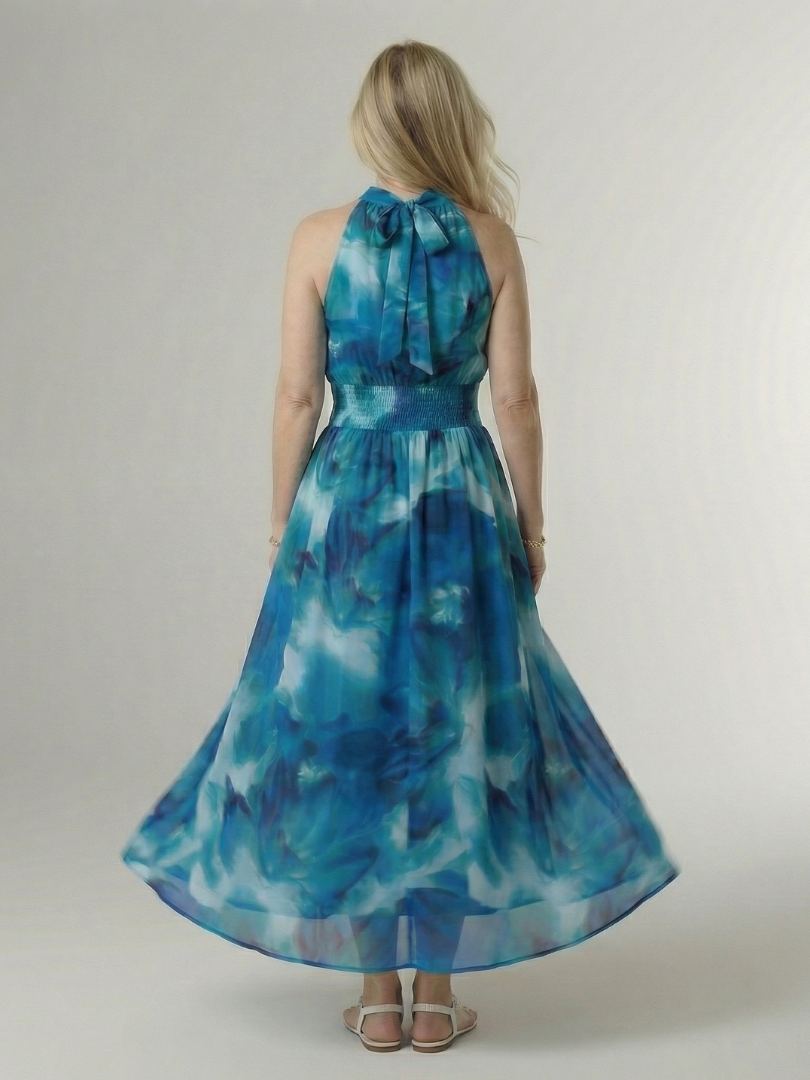 Cato | Halter Midi-jurk met Smocktaille