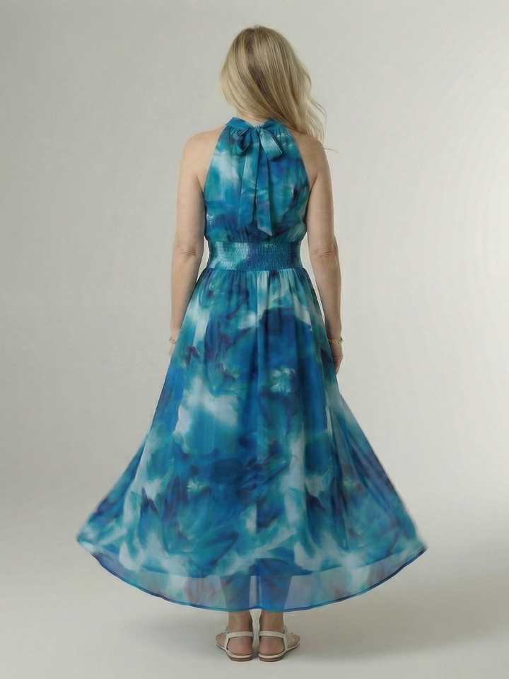 Cato | Halter Midi-jurk met Smocktaille