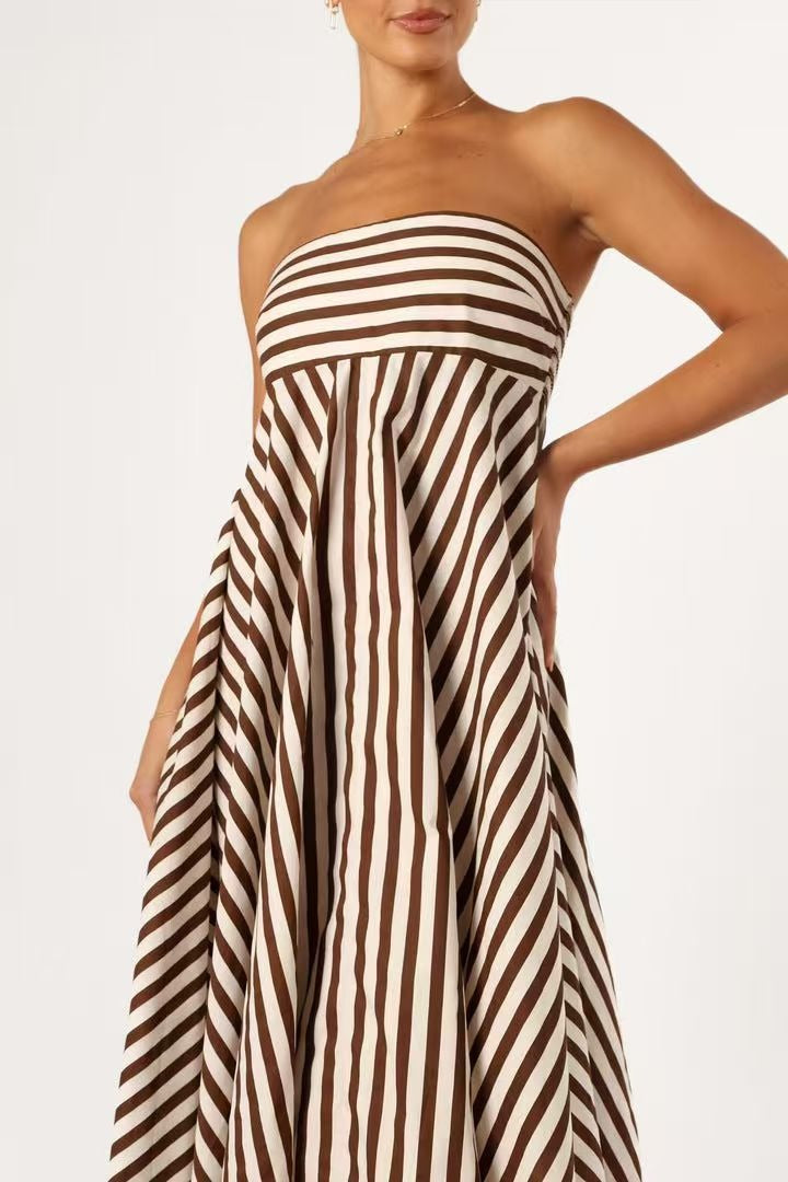 Elske | Gestreepte Strapless Maxi-jurk