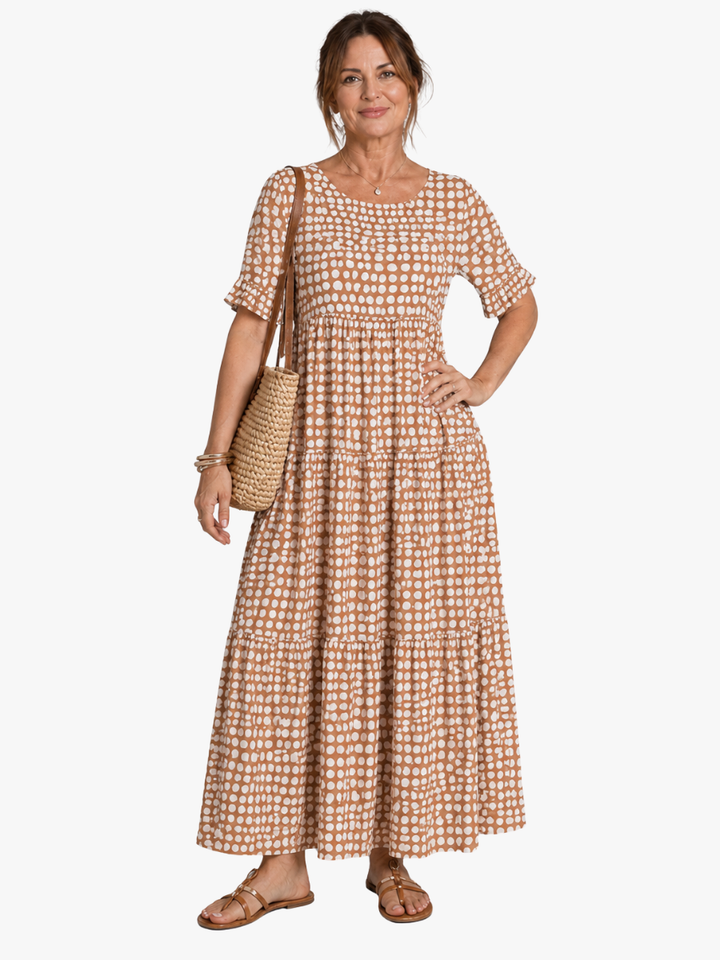 Odilia | Gelaagde Polkadot Midi-jurk