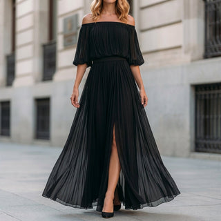 Remi | Ethereal Off-Shoulder Pleated Maxi Dress
