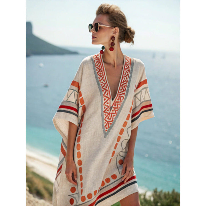 Ymke | Geborduurde Kaftan Midi-jurk